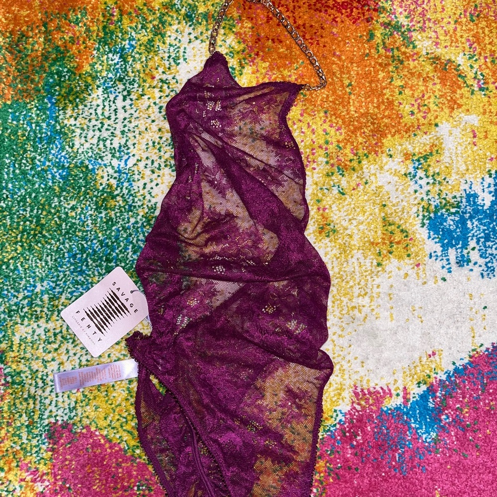 Savage X Fenty Chantilly Cascade Plum Potion Purple Lace Bodysuit XS NWT